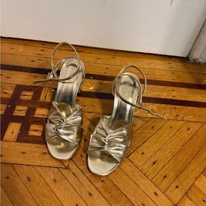 J. Crew Metallic Gold Block Heels with ankle strap